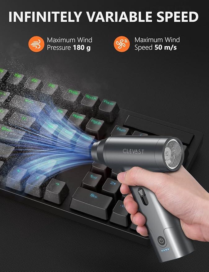 CLEVAST Compressed Air Duster – Super Power Cordless Electric Mini Air Blower, 130,000 RPM Brushless Motor, Stepless Speed Control, Rechargeable for PC, Keyboard, Car, Electronics Cleaning Kit - NeatNest