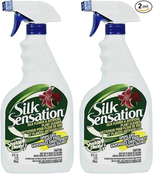 Sparkle Plenty Silk Sensation Artificial Flower & Plant Leaf Cleaner - Fake Flower Dusting Spray - Silk Plant Cleaner Spray No Wipe - Drip Dry Cleaning Supplies for Artificial Tree (32 oz, 2 Pack) - NeatNest