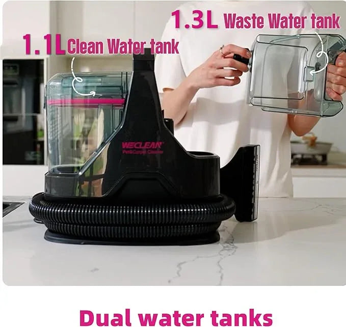 WECLEAN C3 Portable Spot Cleaner for Carpets and Rugs, 11.8 fl oz Clean & 9.9 fl oz Dirty Tank, 600W Motor with 18Kpa Suction, 18ft Power Cord & 5.5ft Hose, Carpet Cleaner Machine - NeatNest