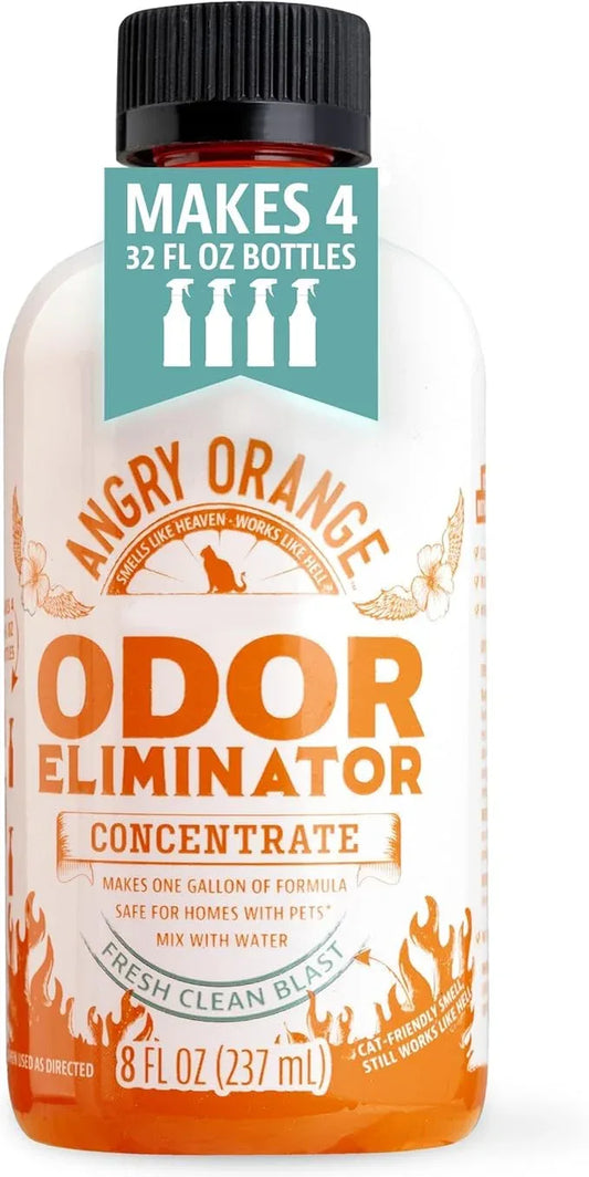 Angry Orange Pet Odor Eliminator Concentrate for Cat Urine and Smells - Fresh Scent - 8 oz (Makes 128 oz of Cleaner) - NeatNest