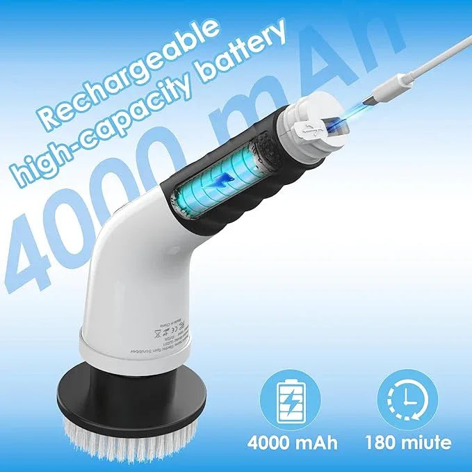 Electric Spin Scrubber, Cordless Cleaning Brush with 180 Min Runtime, 3-Speed, 7 Replaceable Brush Heads & Long Detachable Handle, LCD Display (RPM/Torque/Battery), for Bathroom, Kitchen, Tile - NeatNest