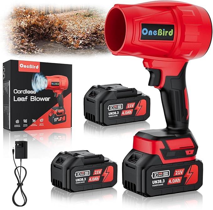 Cordless-Leaf-Blower-Electric Leaf Blower for Lawn Care 560 CFM-Handheld Blower Portable with Battery and Charger with 21V-4.0Ah-2 Batteries, Lightweight Blower for Patio Cleaning dust -red - NeatNest