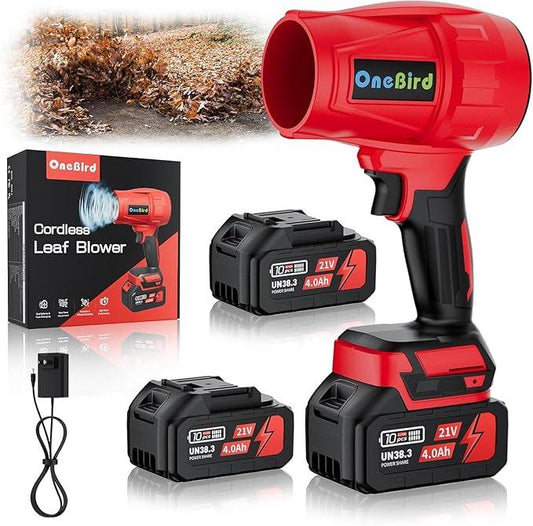 Cordless-Leaf-Blower-Electric Leaf Blower for Lawn Care 560 CFM-Handheld Blower Portable with Battery and Charger with 21V-4.0Ah-2 Batteries, Lightweight Blower for Patio Cleaning dust -red - NeatNest