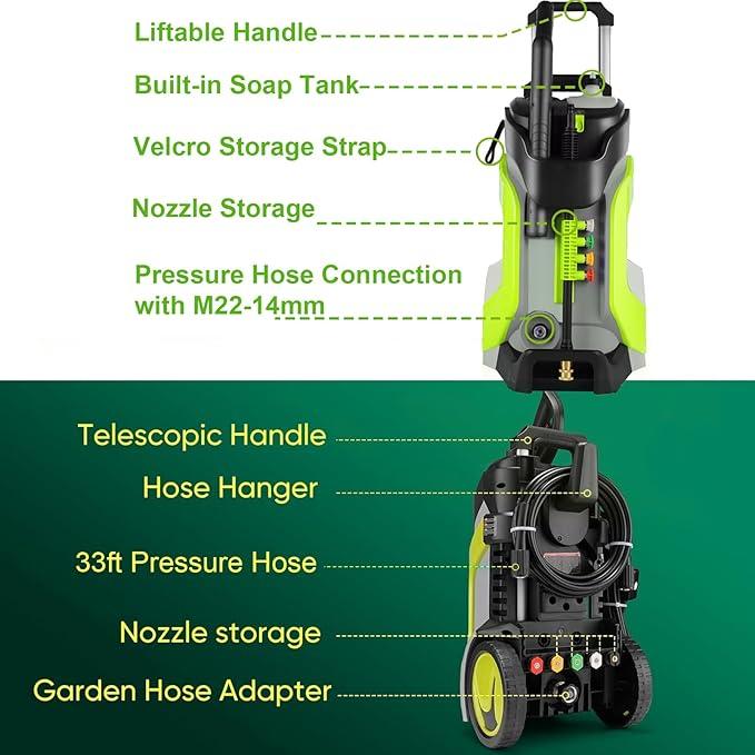 Pressure Washer 5000PSI Power Washers with M22-14mm Pressure Hose 33FT, LGreen - NeatNest