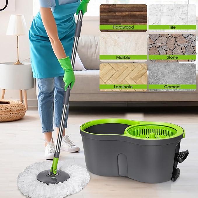 Spin Mop Bucket System,Masthome Pedal Spin Mop and Bucket with Wringer Set,EasyWring Microfiber Mop with 3 Mop Pads,360°Spinning Floor Cleaning System - Home & Office Suitable - NeatNest