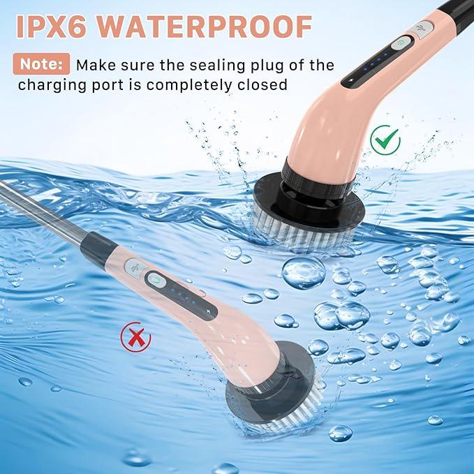 Electric Spin Scrubber, Cordless Cleaning Brush, Shower Scrubber with 7 Replaceable Brush, 2 Speeds and Adjustable Extension Handle for Bathroom Shower Bathtub Glass Car(Pink) - NeatNest