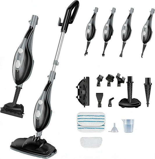 Steam Mop, Handheld Steam Cleaner with 2 Washable Pads, Floor Steamer for Hardwood and Tile, Multipurpose Floor Cleaner Machine for Carpets, Furniture, Windows, Black and Grey - NeatNest