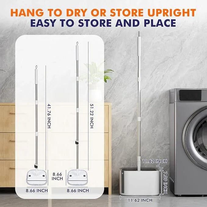 Upgraded Self-Standing Spin Mop and Bucket System, Detachable Inner Mop Bucket Separates Dirty Water & 90° Foldable Head, Triple-Scrub System, 0.9Gal Dual Drainage, for Hardwood Floors (White 6 Pads) - NeatNest
