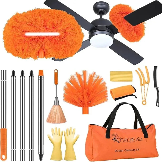 Ceiling Fan Cleaner Duster with 60 inch Extension Pole, Dusters for Cleaning High Ceiling Fan Blades, Dusters Kit with Storage Bag, Cleaning Tools for Families (14pcs) - NeatNest