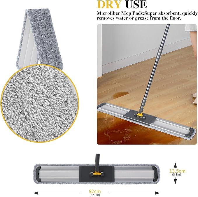 Masthome 36" Commercial Mop, Heavy Duty Industrial Floor Mop with 3 Microfiber Pads, 60" Adjustable Large Dust Mop,Wet Dry Flat Mops for Office Garage Warehouse Factory Mall - NeatNest