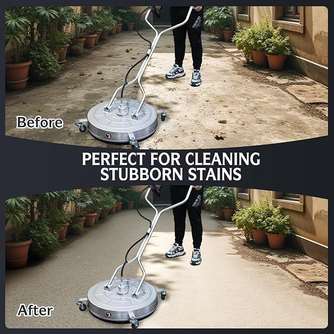 RAYNEL 24'' Pressure Washer Surface Cleaner with 4 Wheels, Dual Handle, Stainless Steel Housing, 2 Hose Adapters, 4 Replacement Nozzles - NeatNest