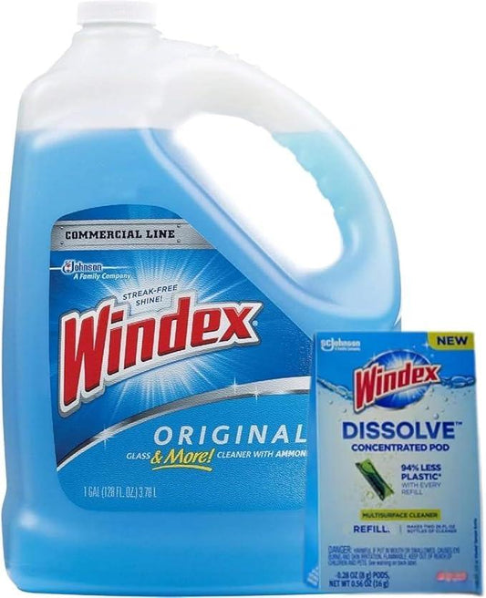 Windex 1 Gallon Refill, Glass Cleaner Refill 1 Gallon Original - With 1 Dissolve Pod - Makes 26oz - NeatNest