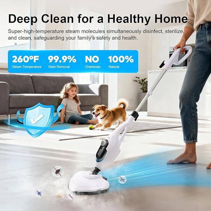 11-in-1 Steam Mop, 1550W Powerful Handheld Steam Cleaner, 260°F Multi-Functional Floor Steamer with 21.3FT Cord for Floors, Hardwood, Tiles, Grout, Windows, Kitchen, Bath, Adjustable (White) - NeatNest