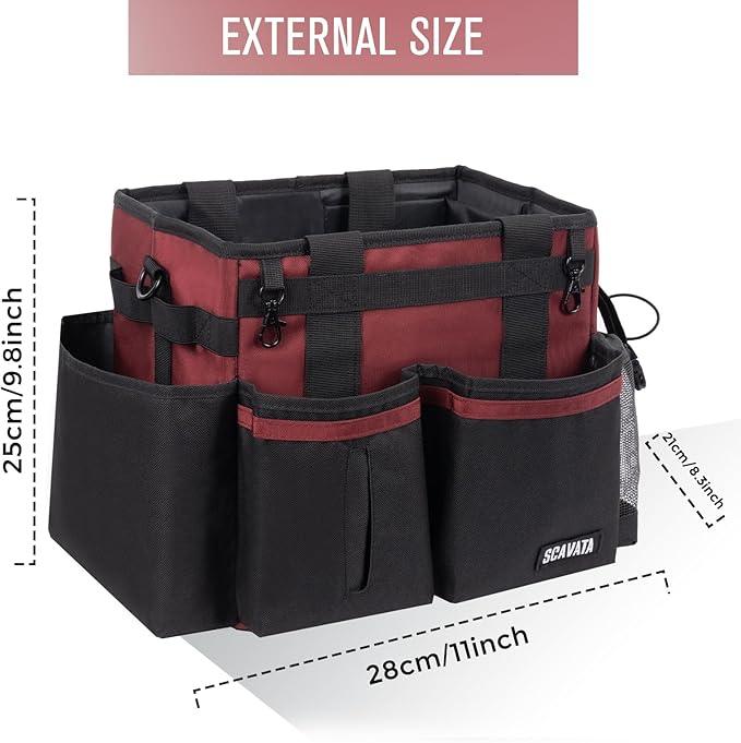 Compact Wearable Cleaning Caddy, Small Cleaning Caddy Supplies Organizer with Handle & Shoulder Straps for Housekeepers, Under Sink & Car Cleaning Tool Organizers Bag (AncoraRed) - NeatNest