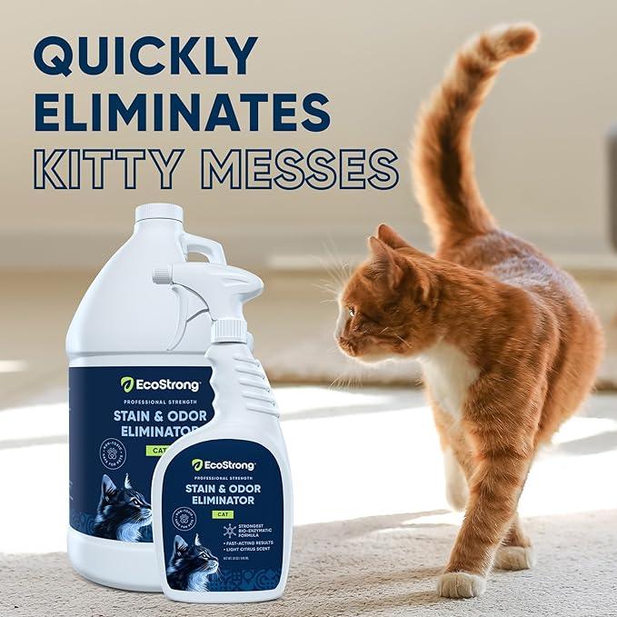 Eco Strong Cat Stain and Odor Remover| Enzyme Urine Odor Neutralizer - Stain Remover for Carpet, Litter Boxes, Bedding, and Laundry [160 Fl Oz Bundle] - NeatNest
