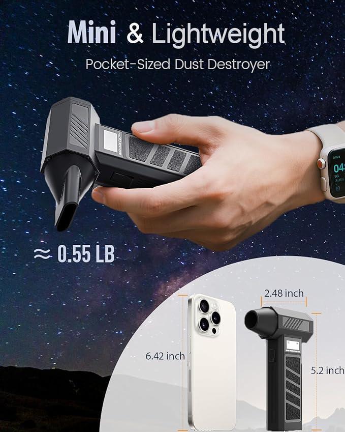 Yizhet Cordless Air Duster, 130,000 RPM High-Speed Rechargeable Compressed Air Duster with 5000mAh Battery, 4 Speeds, 5 Nozzles & LED Light for Computer Cleaning, Car Interior and Home Dusting - NeatNest