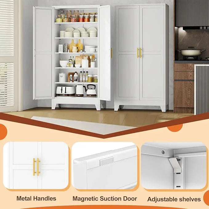 White Metal Storage Cabinet,75" Steel Cabinets for Home Office, Kitchen Pantry Storage Cabinet with Doors and 5 Adjustable Shelves, Tool Cabinets, for Office, Home, Garage, School, 36" W - NeatNest