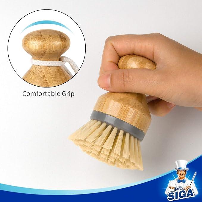 MR.SIGA Bamboo Palm Brush, Scrub Brush for Dishes Pots Pans Kitchen Sink Cleaning, Pack of 2 - NeatNest