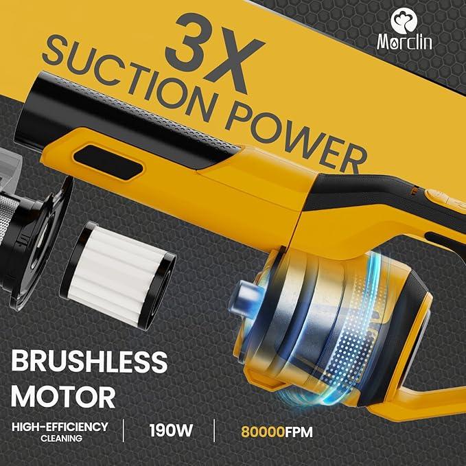 190W Brushless Cordless Vacuum Cleaner Compatible with DeWalt 20V Battery (Tool Only), 20KPa Portable 5-in-1 Lightweight Stick Handheld Vacuum with HEPA Filter for Car Home Carpet Hardfloor Pet Hair - NeatNest