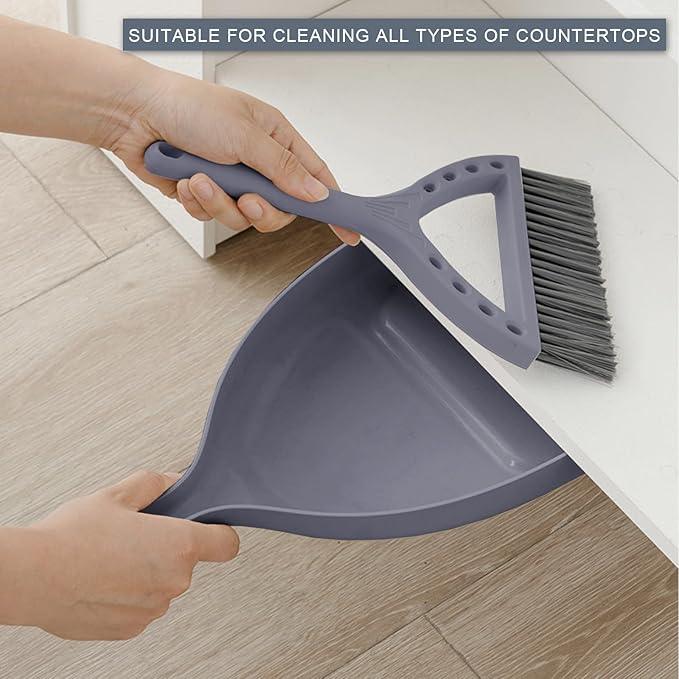Mini Broom and Dustpan Set Small Dust pan and Brush Set Perfect for Desk Office Camping Dorm RV Essentials (Blue Gray) - NeatNest