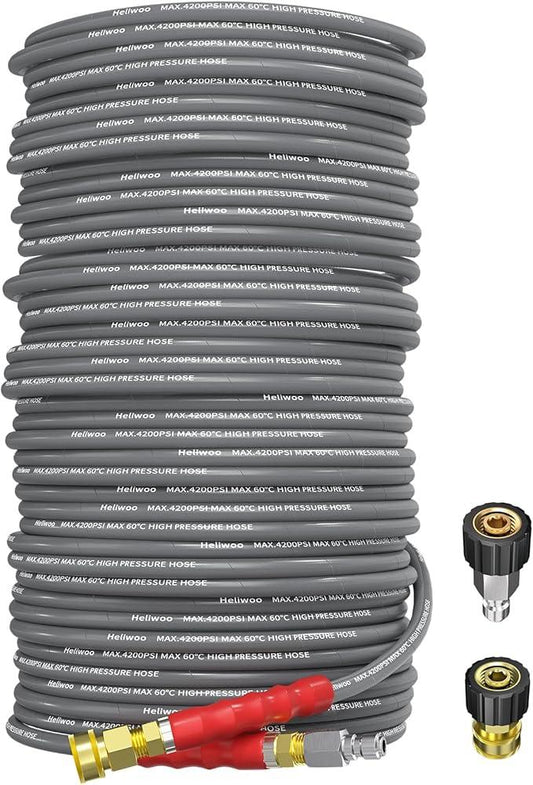 Pressure Washer Hose 150ft, 4200PSI 1/4 Inch Kink Resistant Power Washer Extension Hose, Flexible Heavy Duty Replacement Hose, Compatible with M22 14mm Fittings, High Tensile Wire Braid - NeatNest