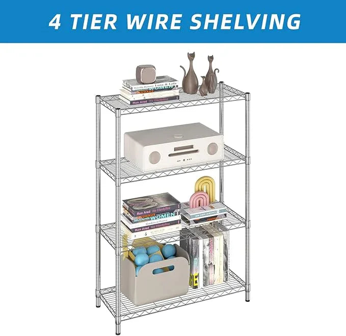 4-Shelf Adjustable Metal Shelf Wire Shelving Unit Storage Rack Display Shelf for Office,Kitchen,Bedroom,Bathroom,Laundry,Pantry Basement,Garage(Chrome,36" L x 14" W x 54" H) - NeatNest