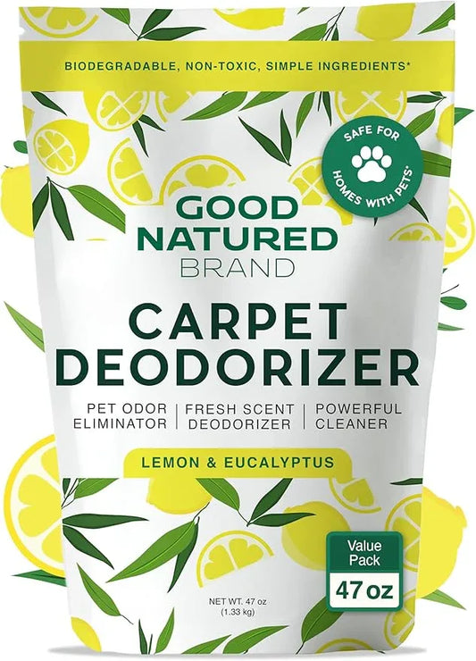 Good Natured Brand | Carpet Deodorizer & Freshener Powder | 47 oz Pet Odor Eliminator for Strong Odor & Pet Urine | Fresh Natural Lemon & Eucalyptus Scent | Safe for Homes with Pets - NeatNest