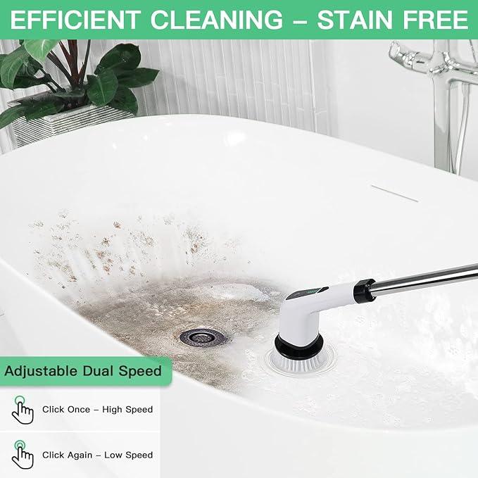 Electric Spin Scrubber Cordless Bath Tub Power Scrubber Bathroom Cordless Cleaning Brush with 7 Replaceable Drill Brush Heads Shower Cleaning Scrubbers with Adjustable Handle for Bathroom Kitchen - NeatNest