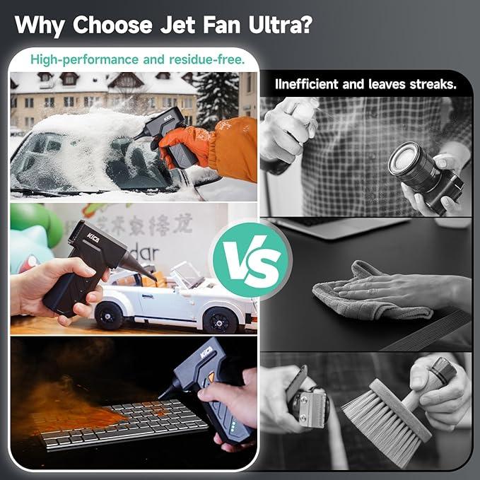 KiCA Jet Fan Ultra Electric Air Duster - 109MPH Cordless Air Duster with LED Light, 130000 RPM Turbo Fan, Stepless Speed Control Dust Blower for Computer, Keyboard, Outdoor, House and Car (White) - NeatNest