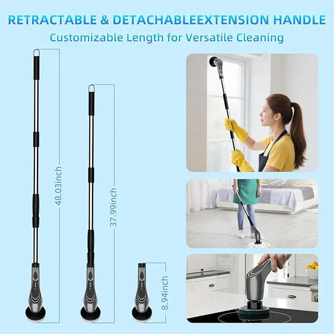 Gray Electric Spin Scrubber, Cordless Spin Scrubber with 8 Replaceable Brush Heads, Electric Scrub Brush with Adjustable Extension Handle, Electric Cleaning Brush for Bathroom, Tile and Bathtub - NeatNest