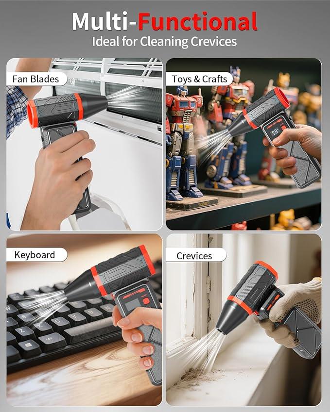 Compressed Air Duster, 150000RPM Electric Air Duster with 8000mAh Rechargeable Battery, Stepless Speed, 90° Adjustable Nozzle & LED Light. Cordless Air Blower for Keyboard, Computer, Car, Home,Outdoor - NeatNest