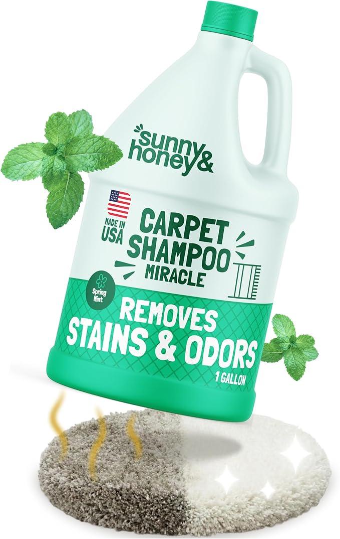 Sunny & Honey Carpet Cleaner Solution - 128 Fl Oz, Spring Mint Scent - Carpet Shampoo & Pet Stain Remover for Upholstery & Rugs, Works With Steam Cleaners - NeatNest