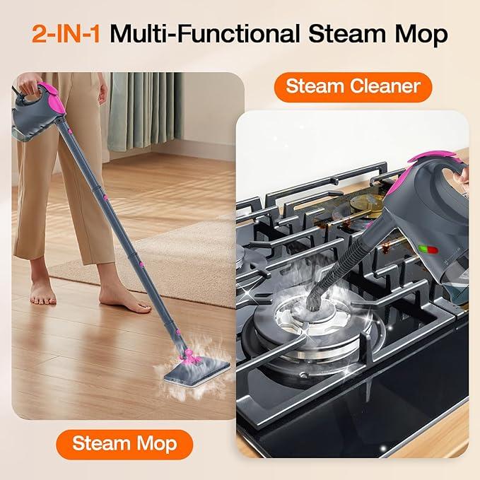 ScrubWiz 10-in-1 Steam Cleaner, Steam Mop & Detachable Handheld Steam Cleaner, 320ml Water Tank, 10s Fast Heating, Portable Steamer for Kitchen, Floor, Tiles, Home, BBQ, Ergonomic Handle, Mid Gray - NeatNest
