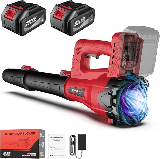 Leaf Blower Cordless with 2 x 4.0Ah Battery and Charger, 160MPH/580CFM High Power Lightweight Handheld Electric Snow Blower with 2 Extended Tubes for Lawn,Yard Garden, Leaves, Dust, Snow Care (Red) - NeatNest