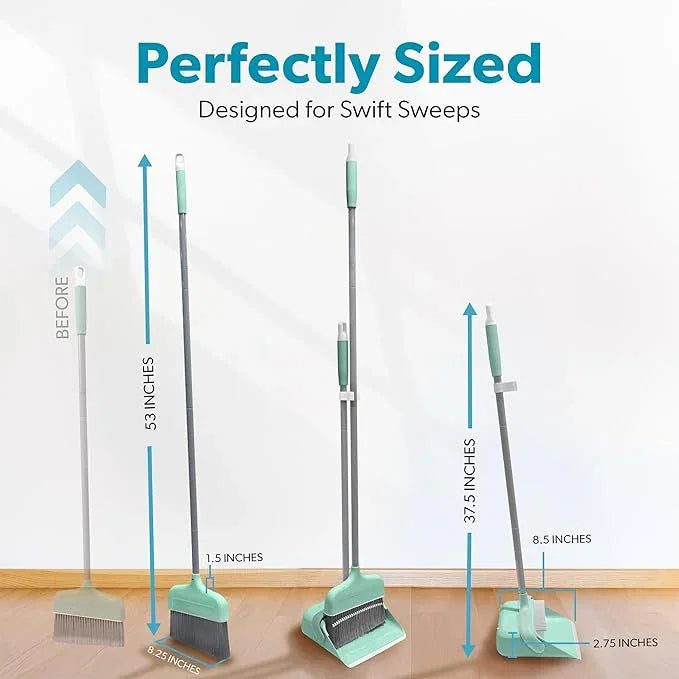 BLACK+DECKER Butler Broom & Dustpan Set - Short Handle, Stand-Up Design - Lightweight, Space-Saving Combo for Kitchen, Living Room, Bathroom, Lobby Floors - Home Cleaning Essential, Teal/Grey - NeatNest