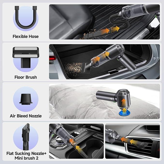 Car Vacuum Portable Cordless, Small Handheld Vacuum Cleaner with 24000PA High Power Suction, Mini Vacuum Cordless Rechargeable with One-Touch Empty, 10-in-1 Hand Vac for Car Home Office Dust - NeatNest