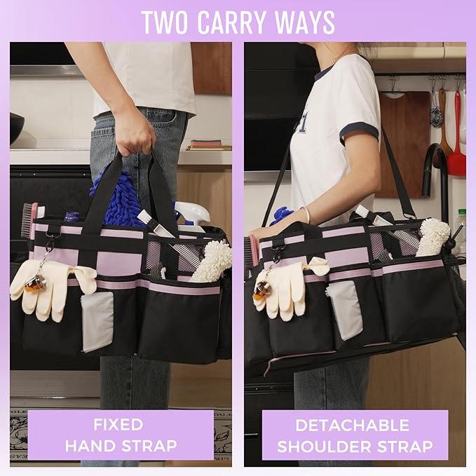 Wearable Cleaning Caddy, Cleaning Caddy Supplies Organizer with Handle & Shoulder Straps for Housekeepers, Under Sink & Car Cleaning Tool Organizers Bag with 4 Foldable Divider (Lilac) - NeatNest
