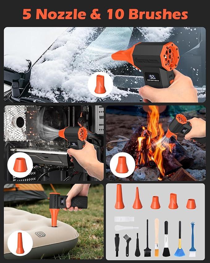 Compressed Air Duster, 120,000RPM Electric Air Duster, 4 Speeds Powerful Brushless Motor with LED Light, Rechargeable Cordless Air Blower for Christmas, Computer, Keyboard, Car, Home - NeatNest