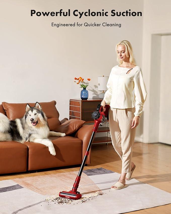 Trucozie Cordless Vacuum Cleaner, 8-in-1 Lightweight Stick Vacuum with 45mins Runtime, Powerful Suction, Vacuum Cleaners for Home, Hardwood Floors, Carpet, Pet Hair, Red - NeatNest