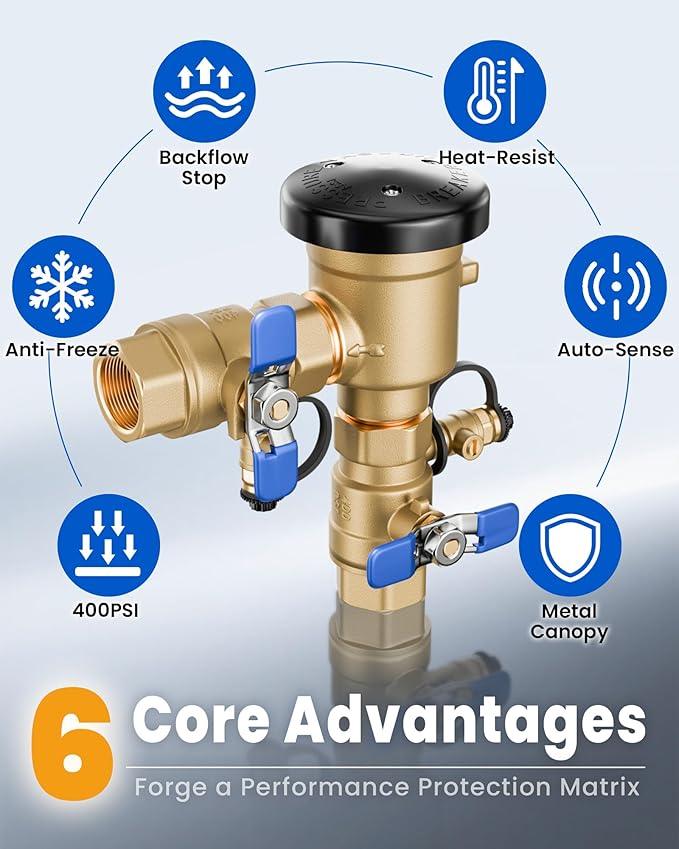 New Upgraded 1" 720A Pressure Vacuum Breaker Assembly, Thickened Brass Backflow Preventer Valve, Max 400 PSI, Back Siphon Valves for Irrigation System (1 Inch) - NeatNest