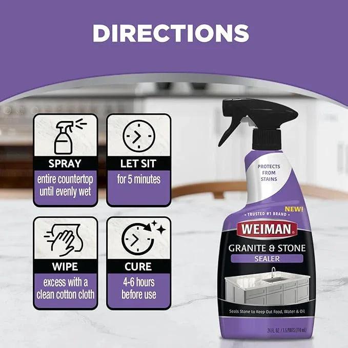 Weiman Complete Countertop Clean & Protect Kit - For Granite, Marble, Quartz & Stone - Granite & Stone Cleaner and Polish - 24 oz, Granite & Stone Sealer -24 oz - NeatNest