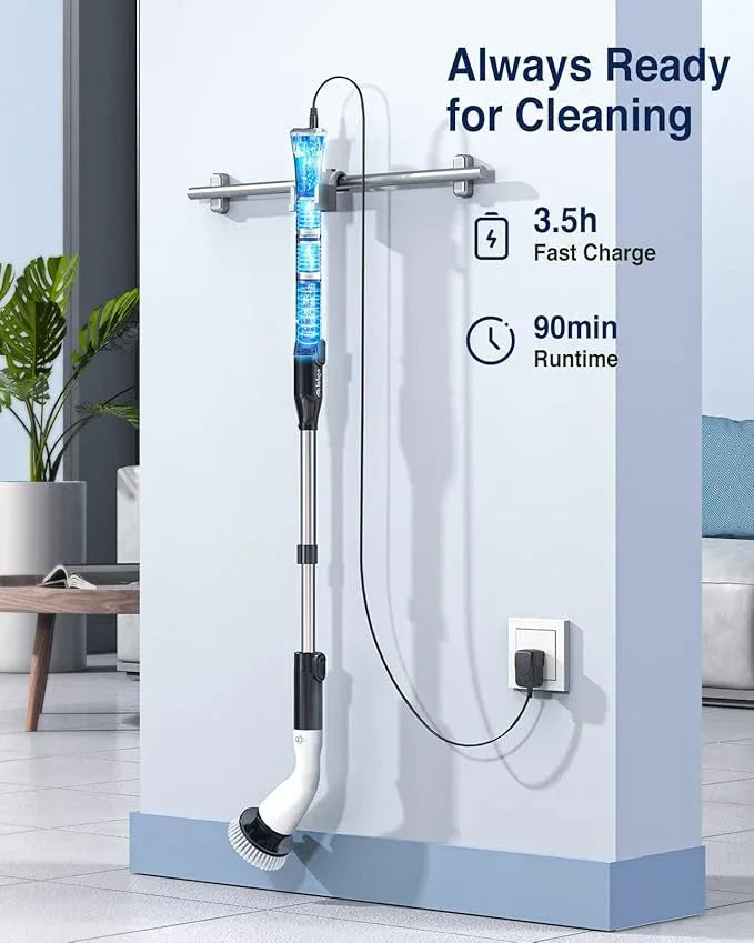 LABIGO Electric Spin Scrubber LA1 Pro, Cordless Spin Scrubber with 4 Replaceable Brush Heads and Adjustable Size Extension Handle Power Full Cleaning Brush for Bathroom Floor, Light Black - NeatNest