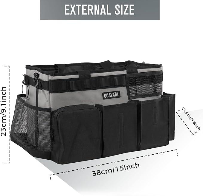Wearable Cleaning Caddy Bag, Cleaning Caddy Supplies Organizer with Handle & Shoulder Straps for Housekeepers, Under Sink & Car Cleaning Tool Organizers with 4 Foldable Divider (Grey) - NeatNest