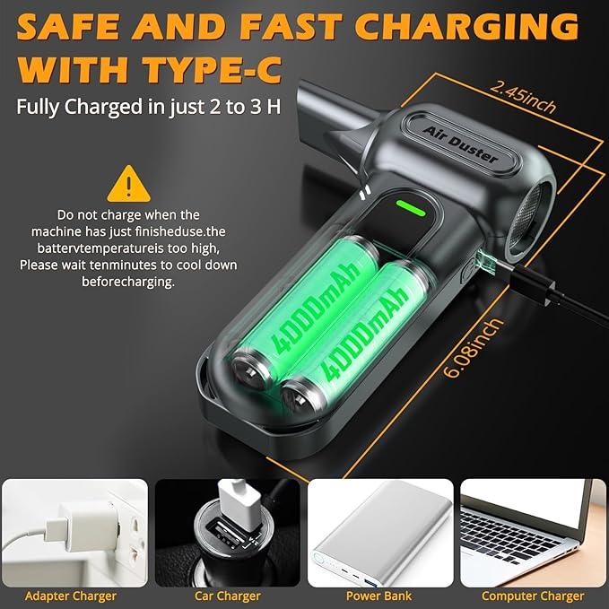 Electric Air Duster Cleaning Tools -180000RPM Super Power Cordless Air Duster, Rechargeable Brushless Motor Durable Blower, 4-Gear Adjustable Dust Blower for Computer, Keyboard and Car - NeatNest