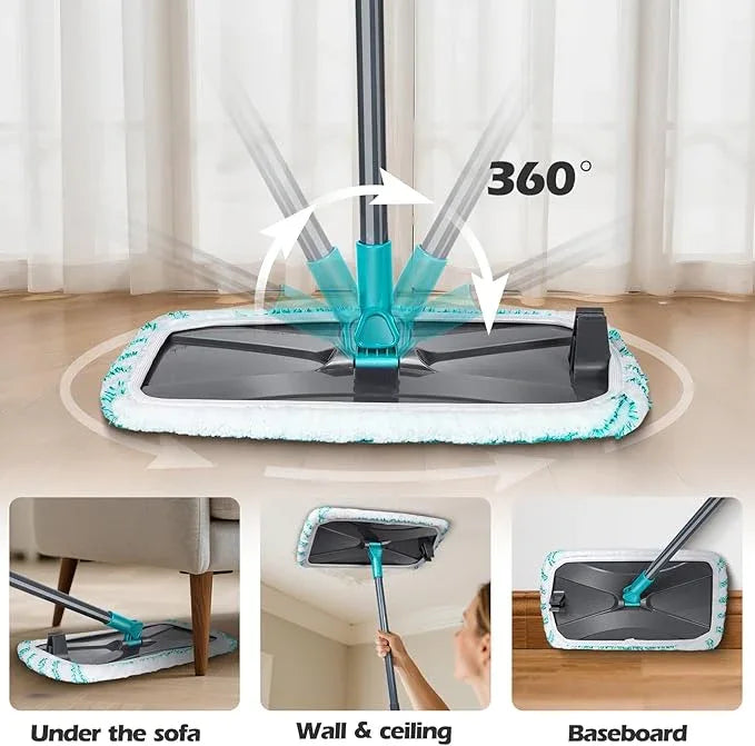MASTERTOP Microfiber Flat Mop, Extra Large Surface Dust Mop with 5 Wet & Dry Reusable Pads, Hardwood Mops with Telescopic Handle for Laminate, Tile, Vinyl Floor Cleaning, 1 Cleaning Scraper - NeatNest