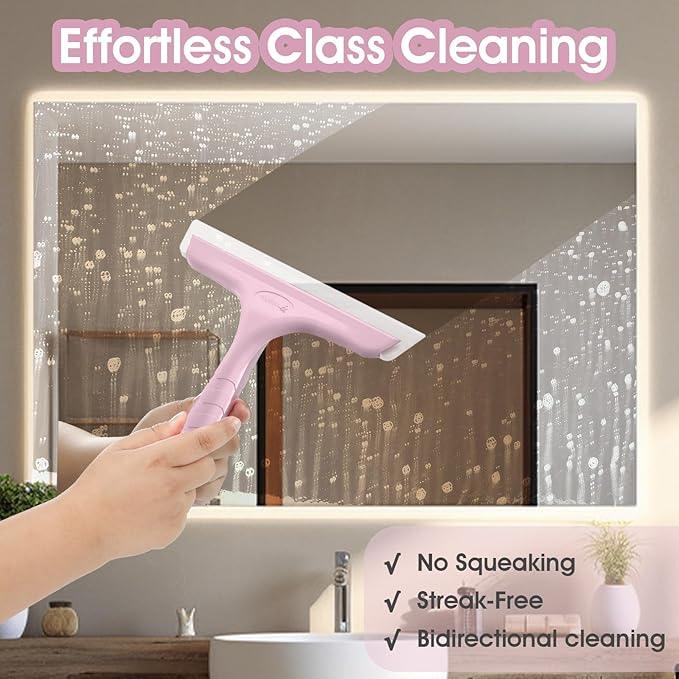 Shower Squeegee for Glass Doors, Bathroom Squeegee for Shower, Mini Window Squeegee, Home Bathroom Silicone Cleaner Tool, Suitable for Bathroom, Kitchen, Tile, Mirror, Car Glass, 8in Rose Pink - NeatNest