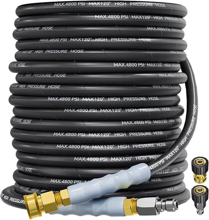 3/8" 4800PSI Pressure Washer Hose 75FT with Swivel Quick Connect for Cold/Hot Water Max 248°F, Kink Resistant Steel Wire Braided, Wear Resistant Power Washer Hose with M22 14mm Adapter - NeatNest