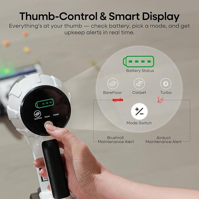 ElecKeys Cordless Vacuum Cleaner, 580W 48KPA 65Mins Vacuum Cleaners for Home, Self-Standing Anti-Tangle Vacuum with LED Display, Rechargeable, Lightweight, Cordless Vacuum for Floors/Pet Hair/Carpets - NeatNest