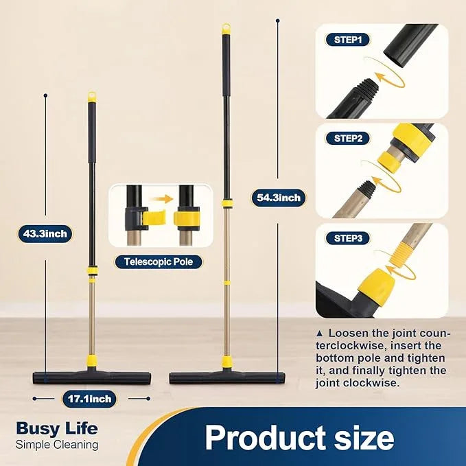 Yocada Floor Squeegee Scrubber Adjustable Telescopic Pole Heavy Duty Household Broom EVA Foam Blade for Garage Courtyard Shower Bathroom Floor Marble Glass Tile Water Foam Cleaning - NeatNest