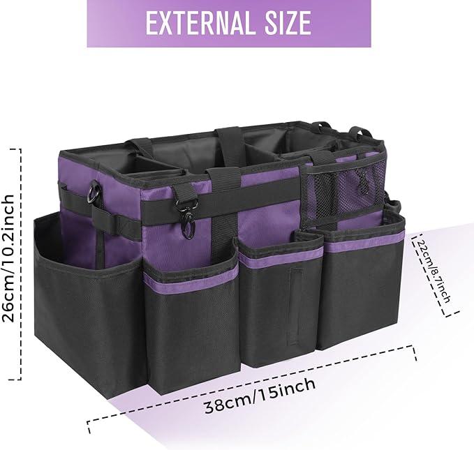 Wearable Cleaning Caddy, Cleaning Caddy Supplies Organizer with Handle & Shoulder Straps for Housekeepers, Under Sink & Car Cleaning Tool Organizers Bag with 4 Foldable Divider (Purple) - NeatNest